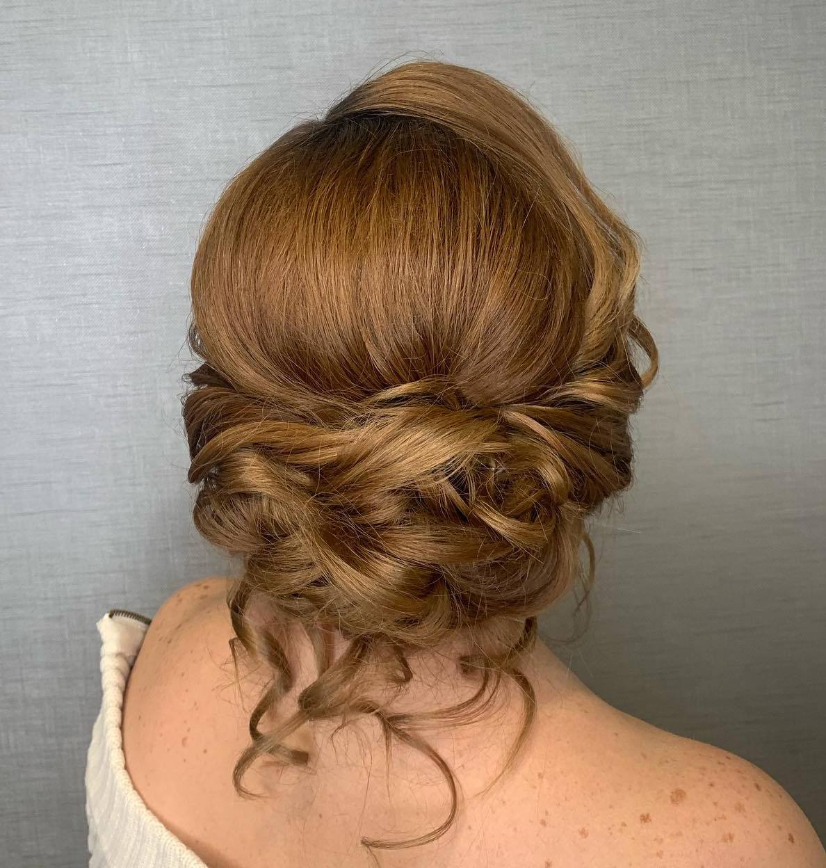 Low Bouffant Updo with Loose Curls