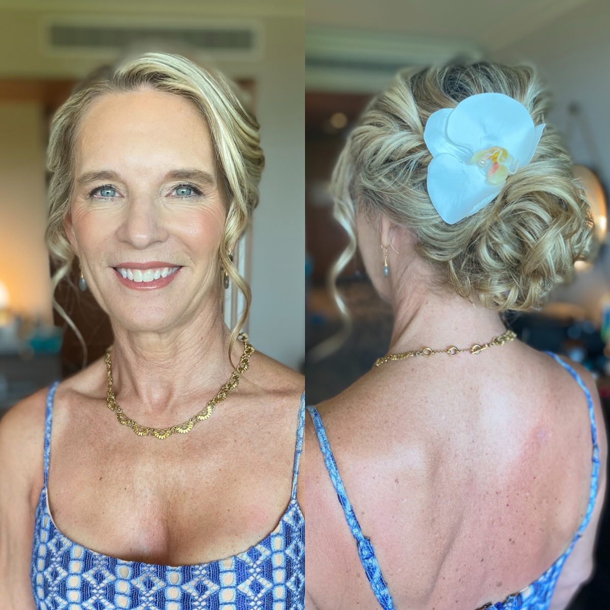 Mother-of-the-Bride Twisted Curly Updo with Flower