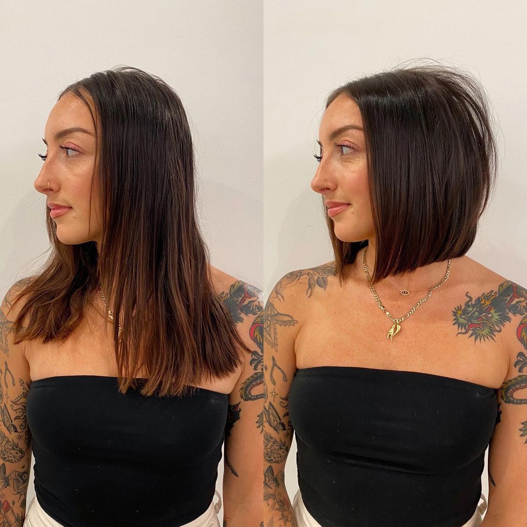 Blunt Angled Bob Before and After