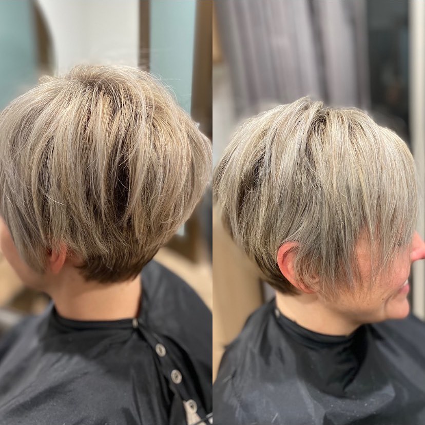 Over 60 Gray Bronde Layered Pixie