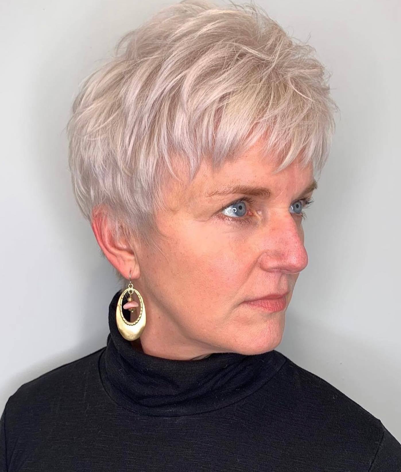 Short Feathered Silver Pixie with Teased Roots