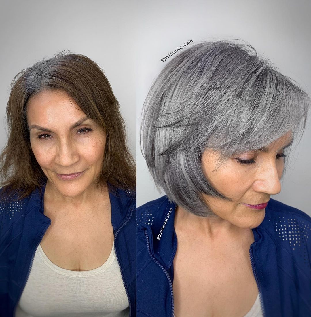 Gray Layered Bob with Lowlights