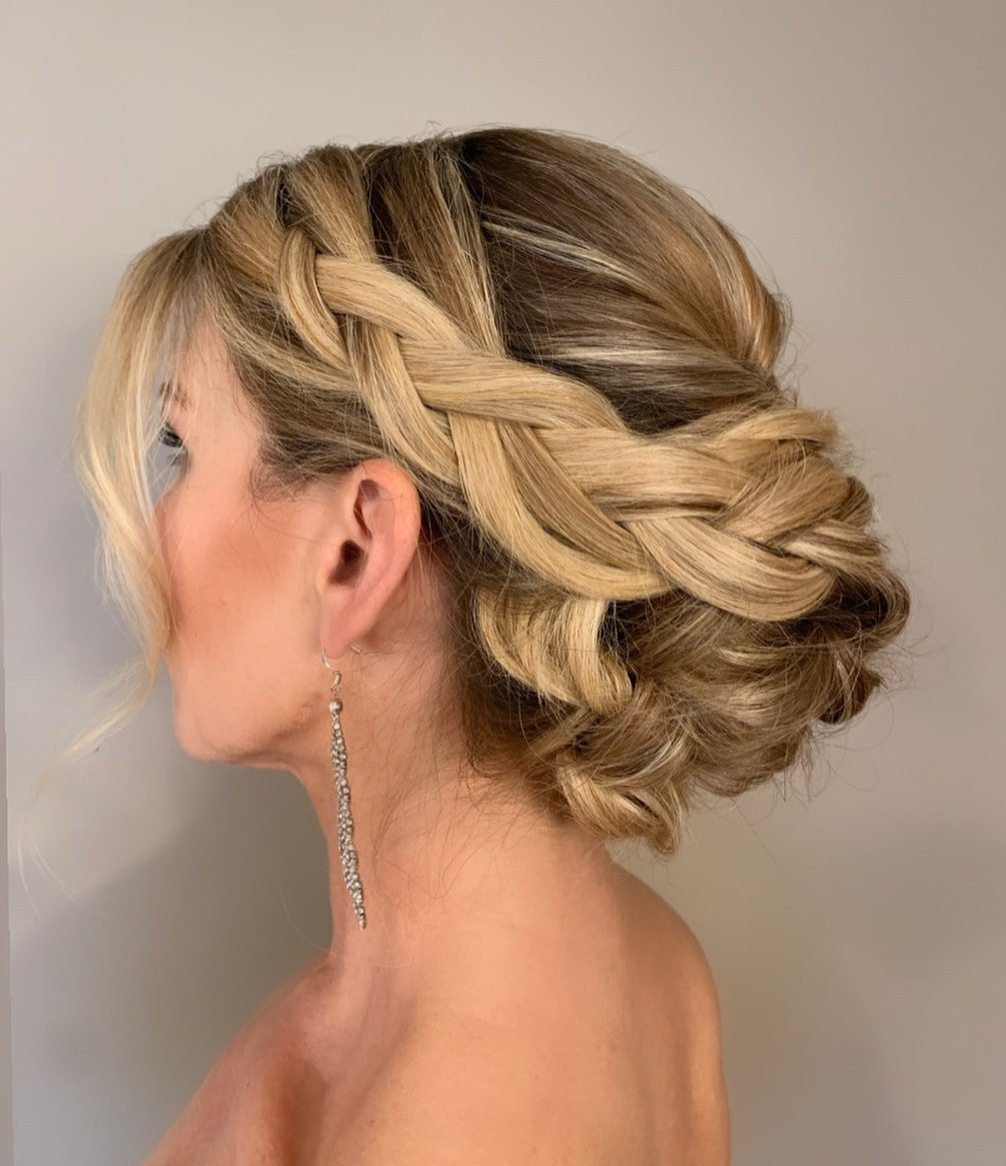 Low Updo with Headband Braid