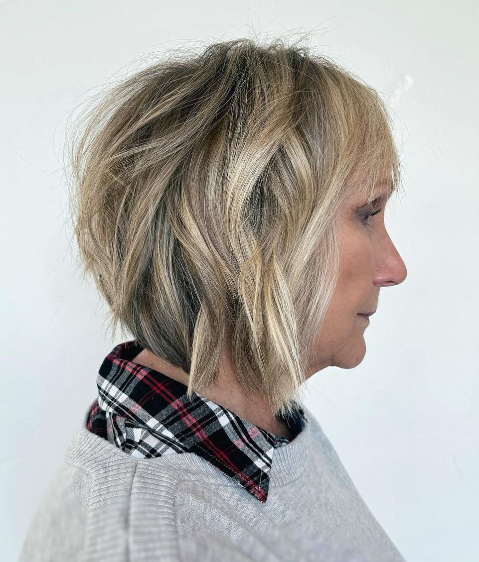 Bronde Bob with Bangs for Older Ladies